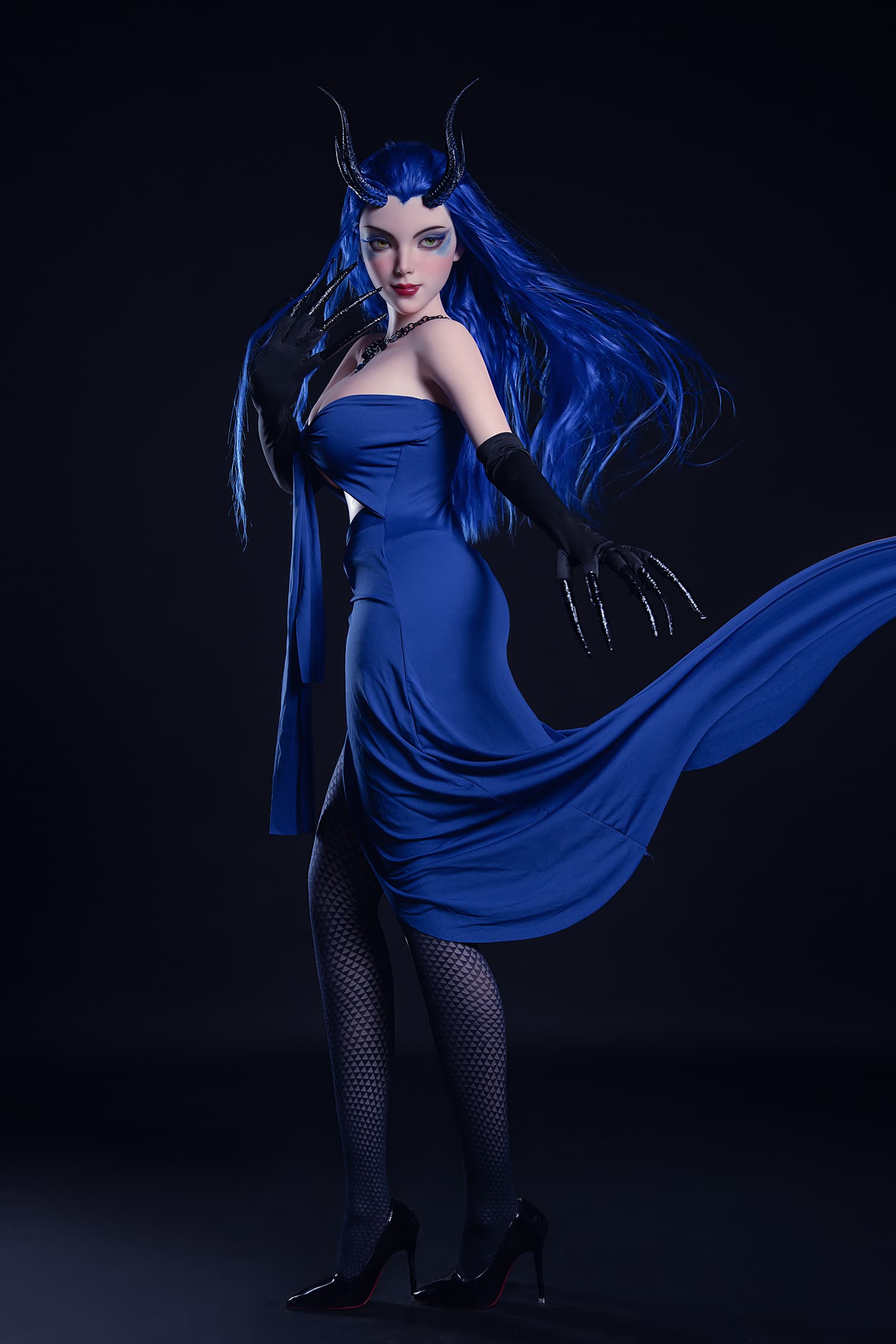 SY Doll | 164cm Slim Silicone Body & Silicone Head with Implanted Blue Hair – Sephira